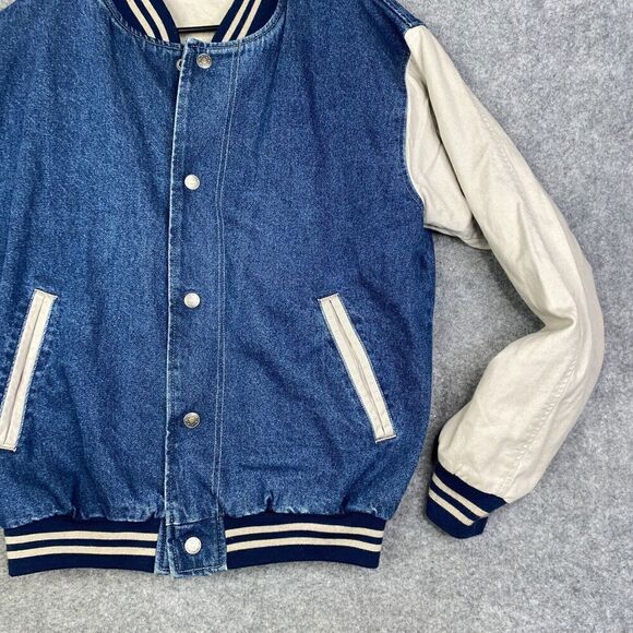 VINTAGE Denim Jacket Mens Medium Bomber Varsity Cotton Snap 90's Diehards - Picture 4 of 13